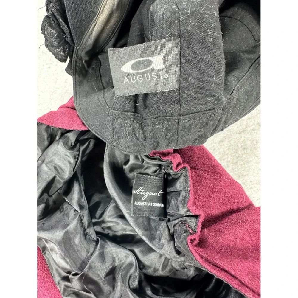 August Hat Company Newsboy Cap Set 2 Burgundy Wool Blend Black Linen Cotton Bow